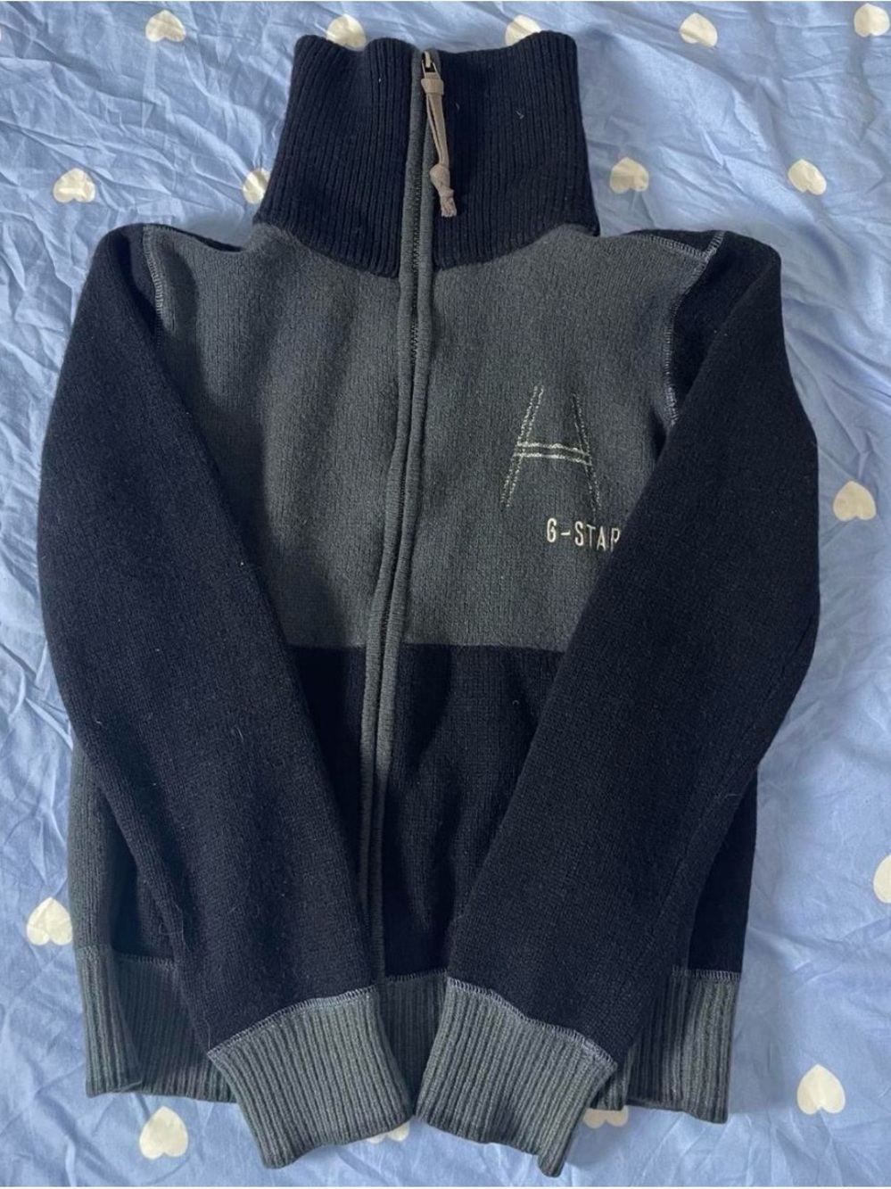 G-STAR Raw Two-Tone Navy Blue & Charcoal Zip-Up Sweater